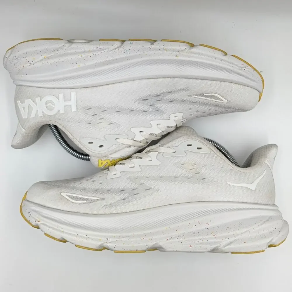 Hoka One One Clifton 9 Wide White Lemonade Womens 9D UK 7.5 Running Shoes